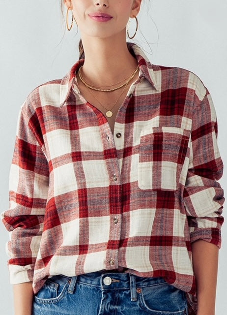 On The Lookout Plaid Top - Red