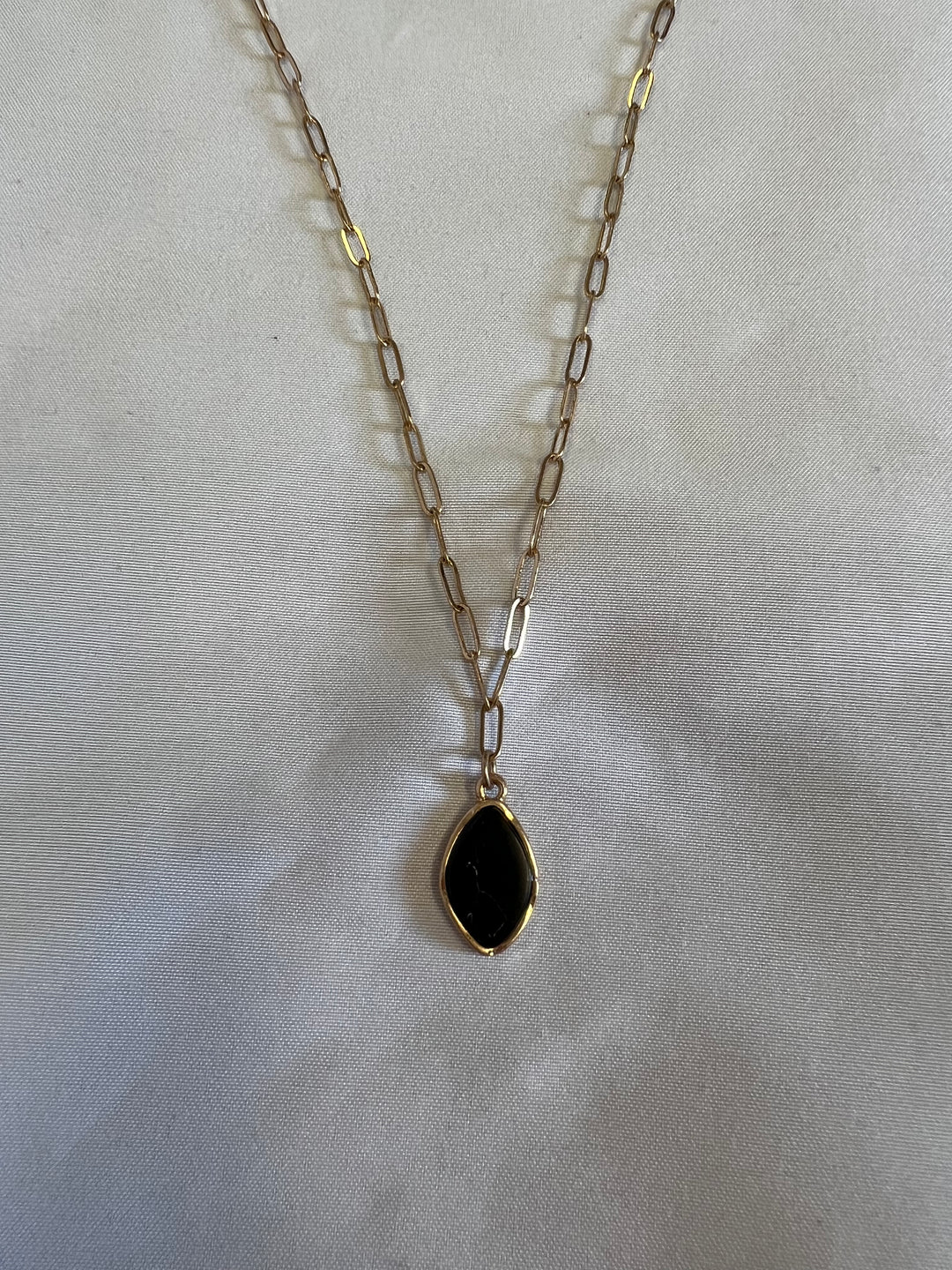 Stone Chain Link Necklace - Gold Black