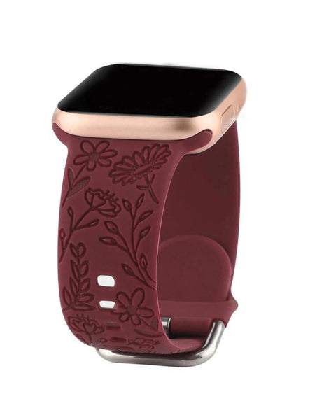 Floral Silicone Watch Band - Burgundy