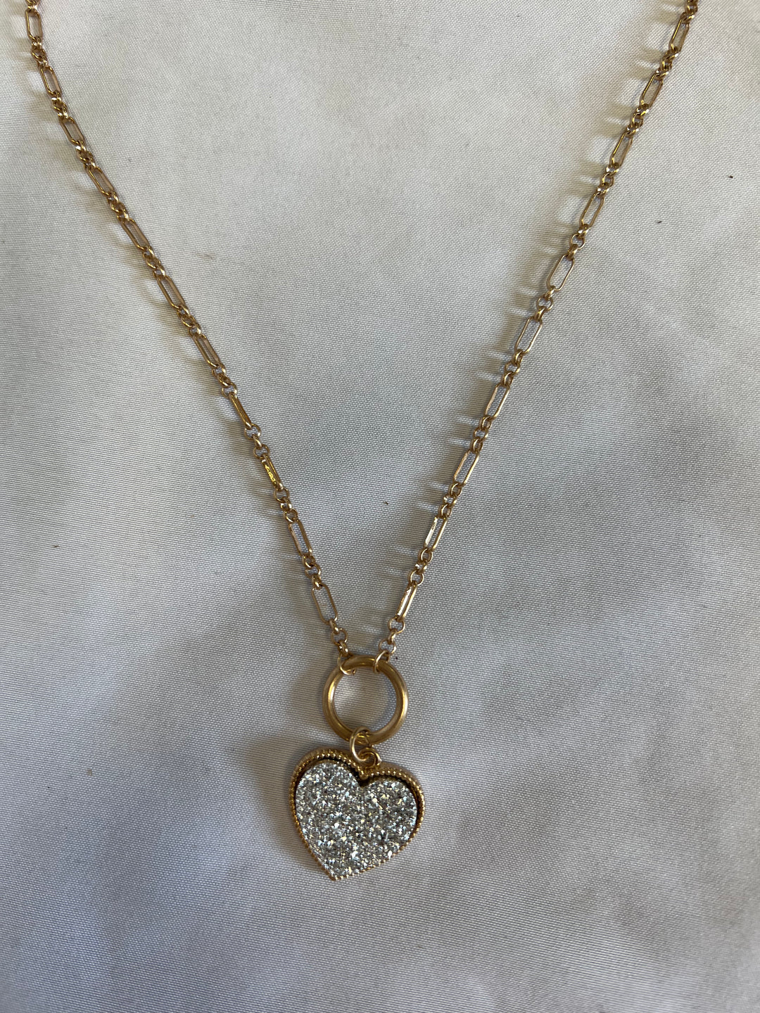 Heart Circle Druzy Necklace - Silver
