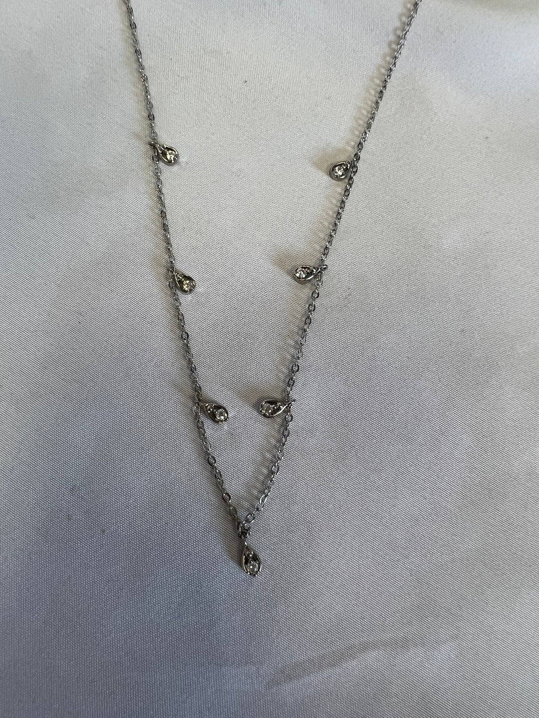 Teardrop Drop Necklace - Silver