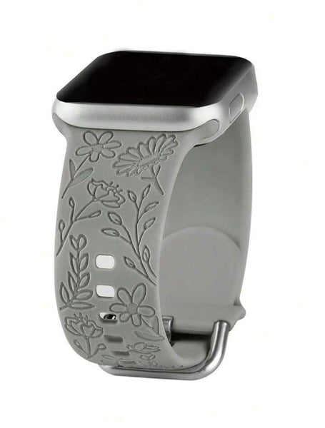 Floral Silicone Watch Band - Grey