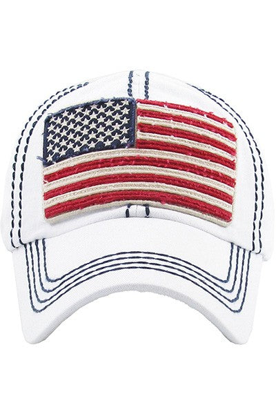 American Flag Vintage Baseball Cap Hat - White