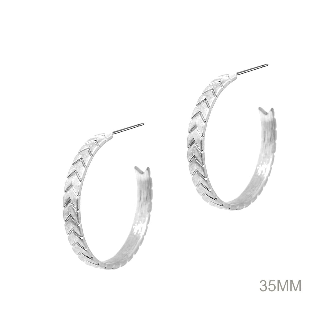 Chevron Hoop Earrings - Silver