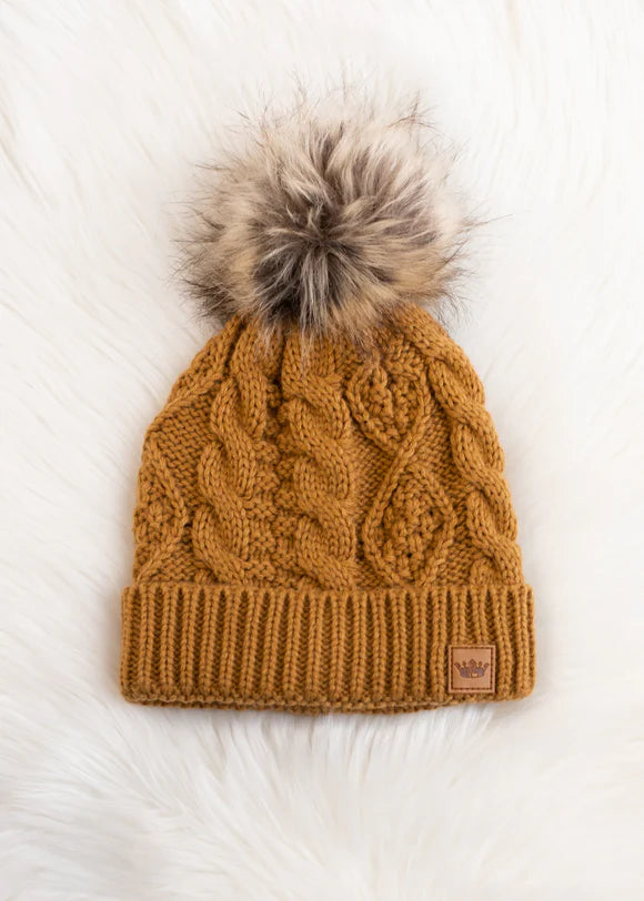 Cable Pom Beanie - Camel