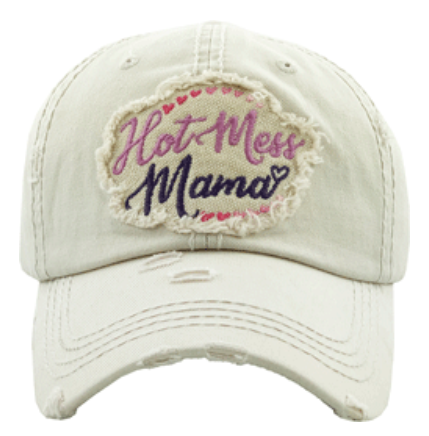 Hot Mess Mama Vintage Baseball Cap Hat - Stone