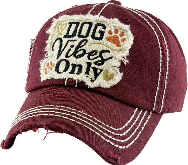 Dog Vibes Vintage Baseball Cap Hat - Burgundy
