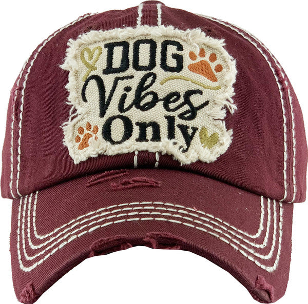 Dog Vibes Vintage Baseball Cap Hat - Burgundy