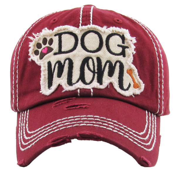 Dog Mom Vintage Baseball Cap Hat - Burgundy