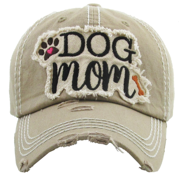 Dog Mom Vintage Baseball Cap Hat - Khaki