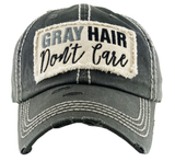 Gray Hair Don't Care Vintage Baseball Cap Hat - Black