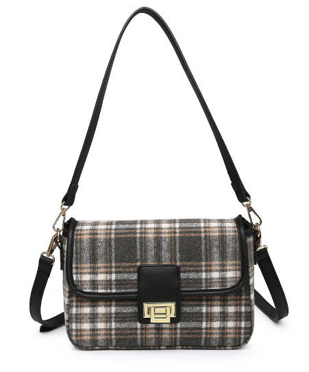 Falling For You Plaid Purse - Charcoal