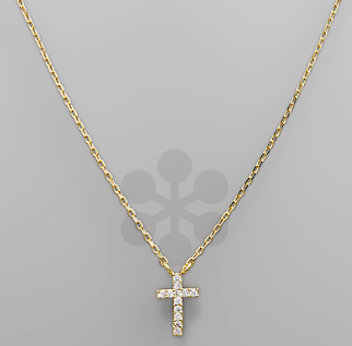 CZ Stone Cross Necklace - Gold