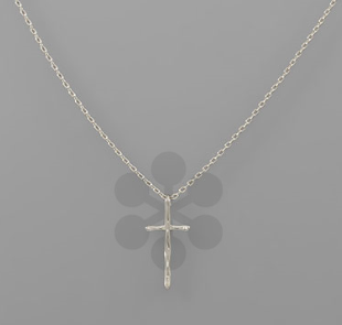 Wave Cross Necklace - Silver