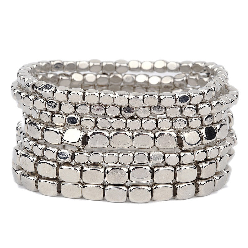 Metal Bead Bracelet Shiny Silver