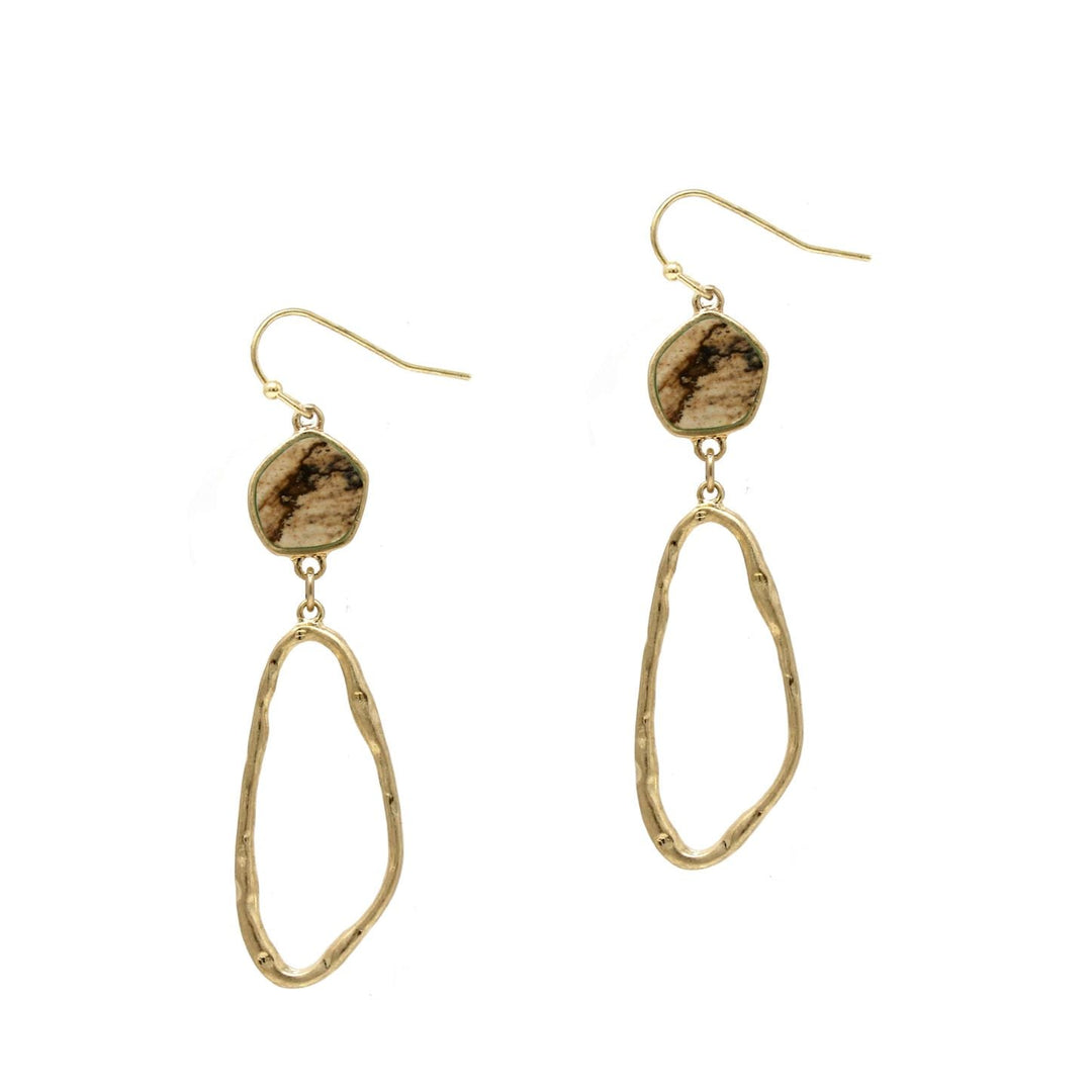 Stone Euro Earrings - Brown Gold