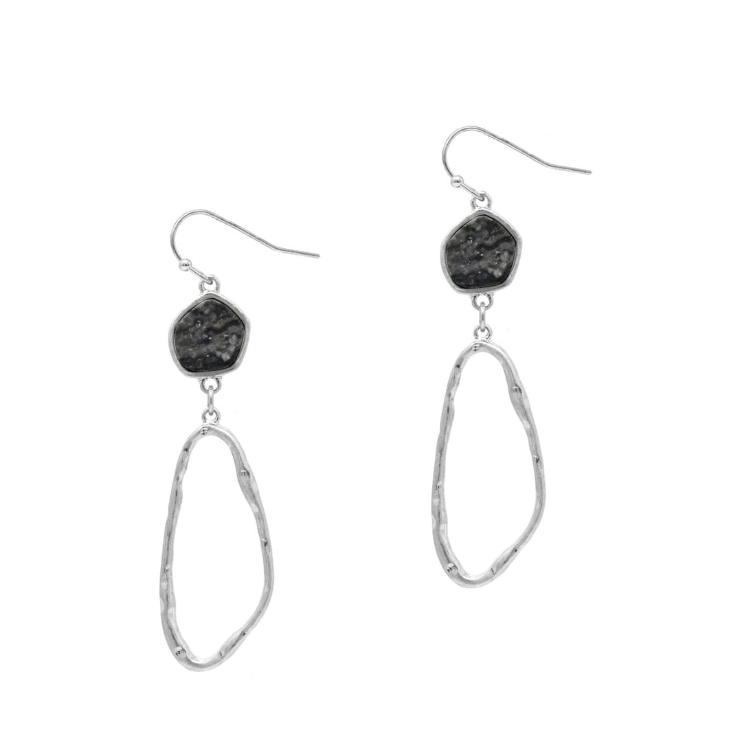 Stone Euro Earrings - Grey Silver