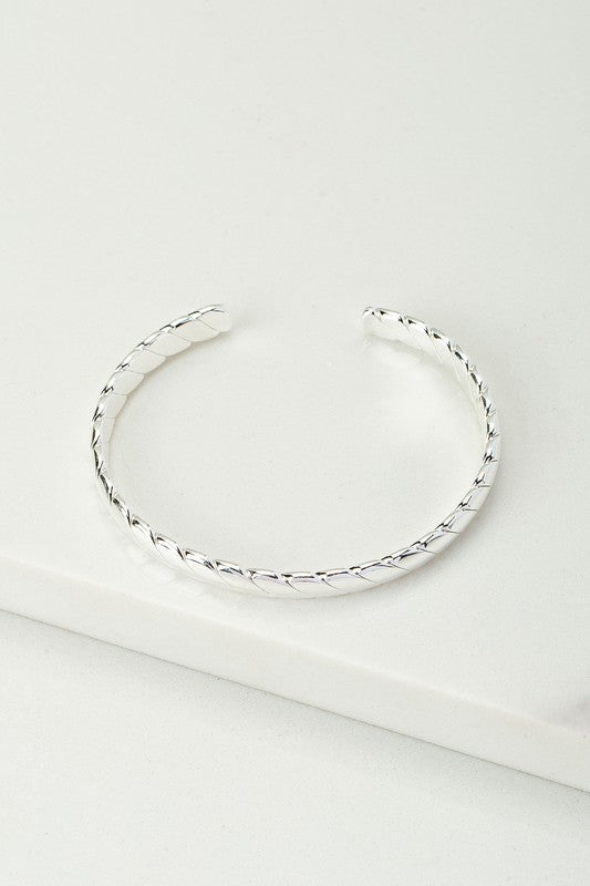 Textured Braid Cuff Bracelet - Silver