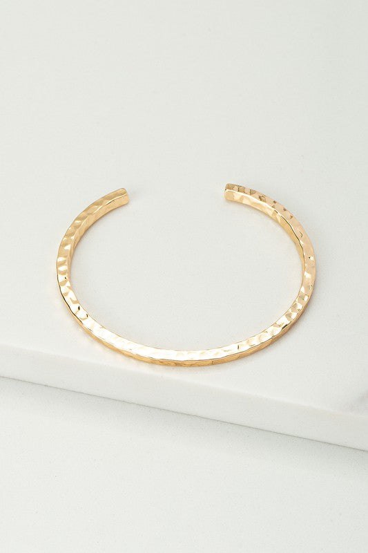 Thin Hammered Cuff Bracelet - Gold
