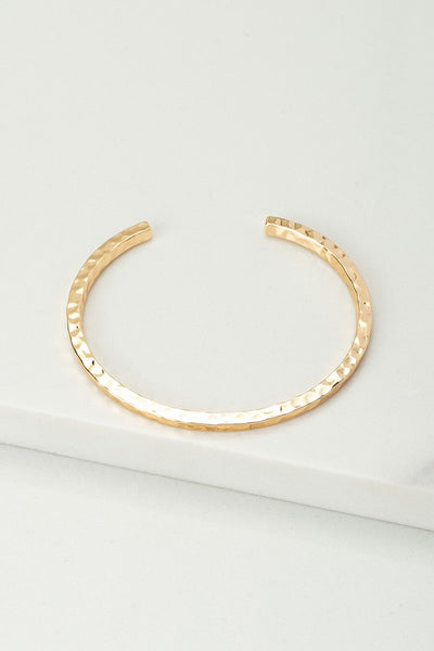 Thin Hammered Cuff Bracelet - Gold