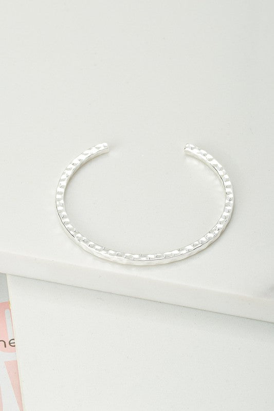 Thin Hammered Cuff Bracelet - Silver