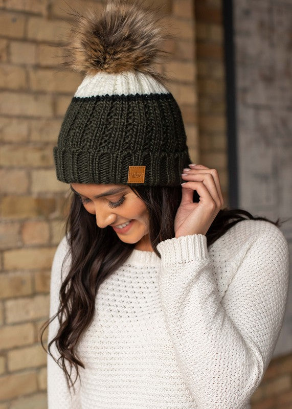 Color Block Beanie - Olive