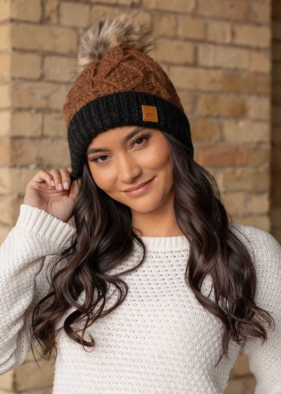 Cable Combo Beanie - Brown & Black