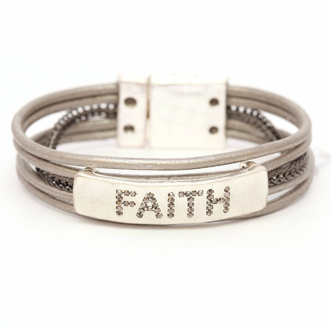 Faith Cubic Zirconia Cord Bracelet Silver