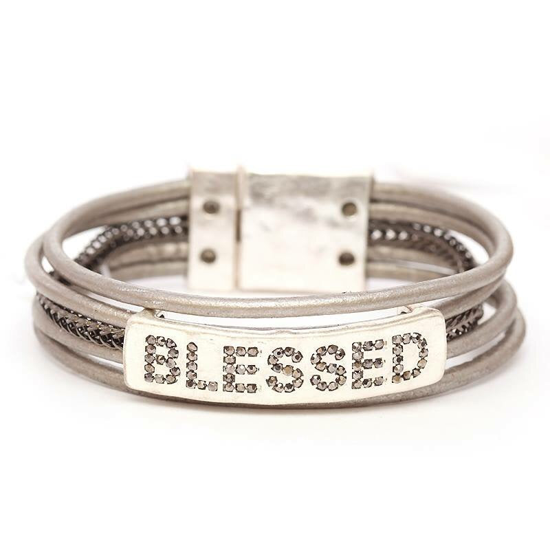 Blessed Cubic Zirconia Cord Bracelet Silver