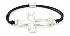 Open Cross Stretch Band Bracelet Silver