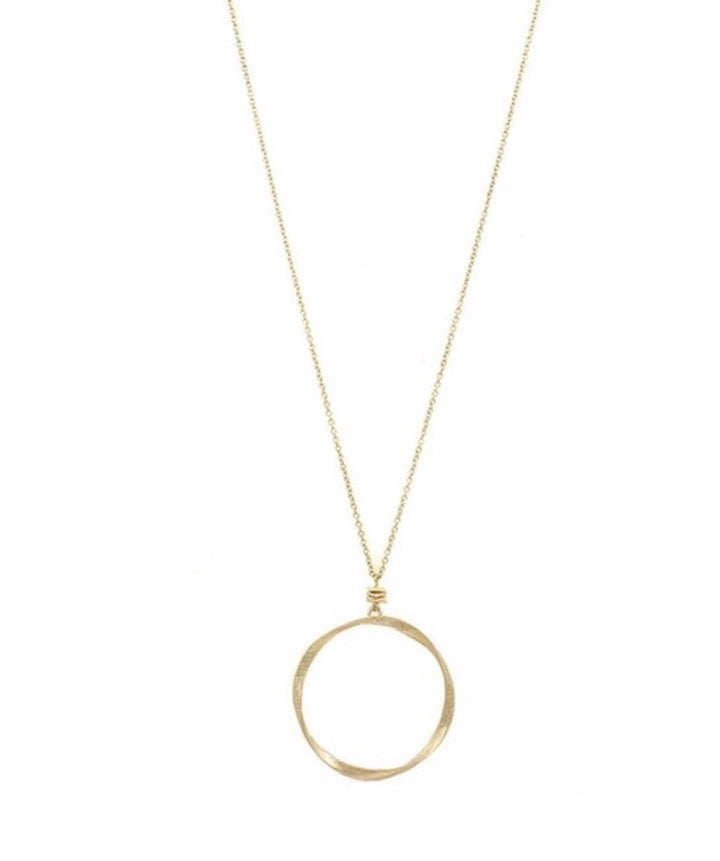 Twist Ring Pendant Long Necklace Gold