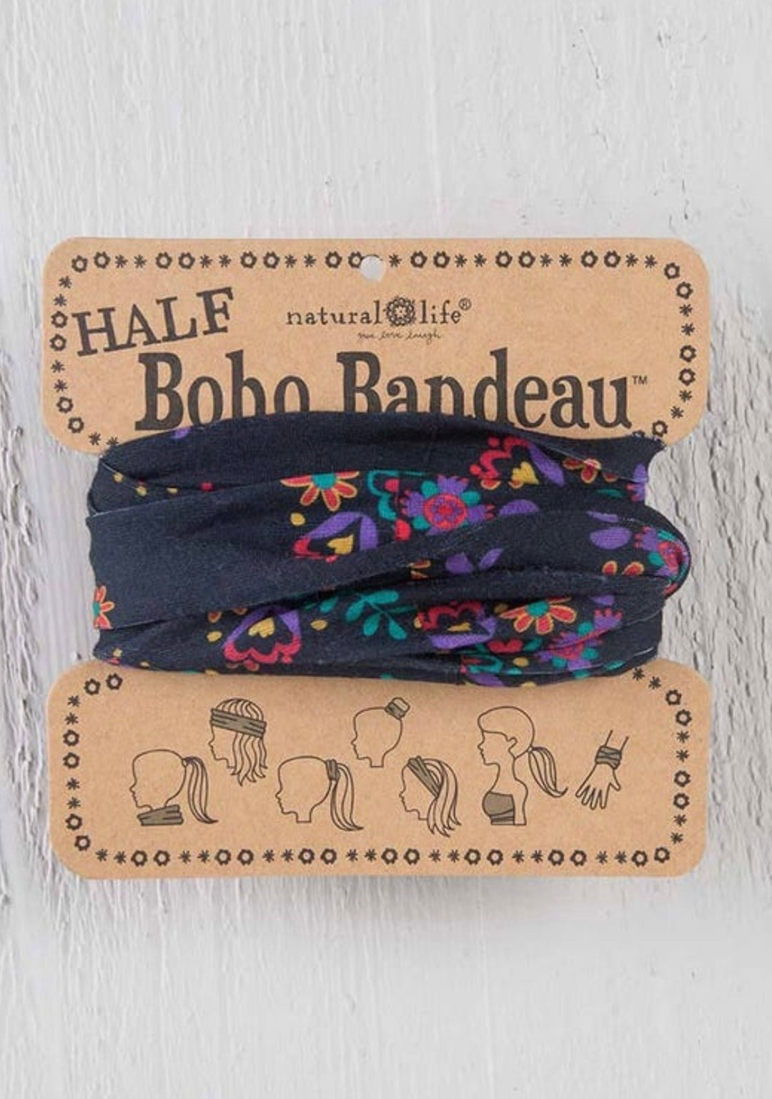 Boho Half Bandeau - Black & Turquoise Floral
