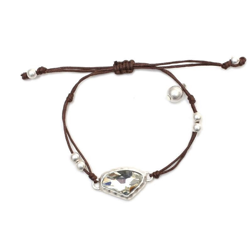 Hammered Stone Cord Bracelet Silver