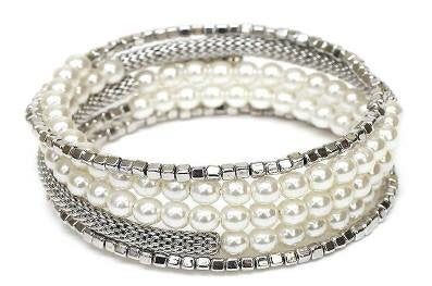 Coil Beaded Bracelet Pearl & Silver