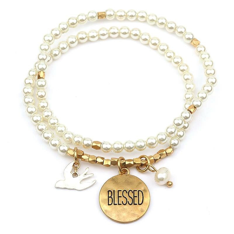 Blessed Pearl Charm Bracelet Gold