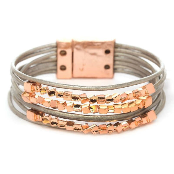 Bead & Cord Layered Bracelet Copper & Grey