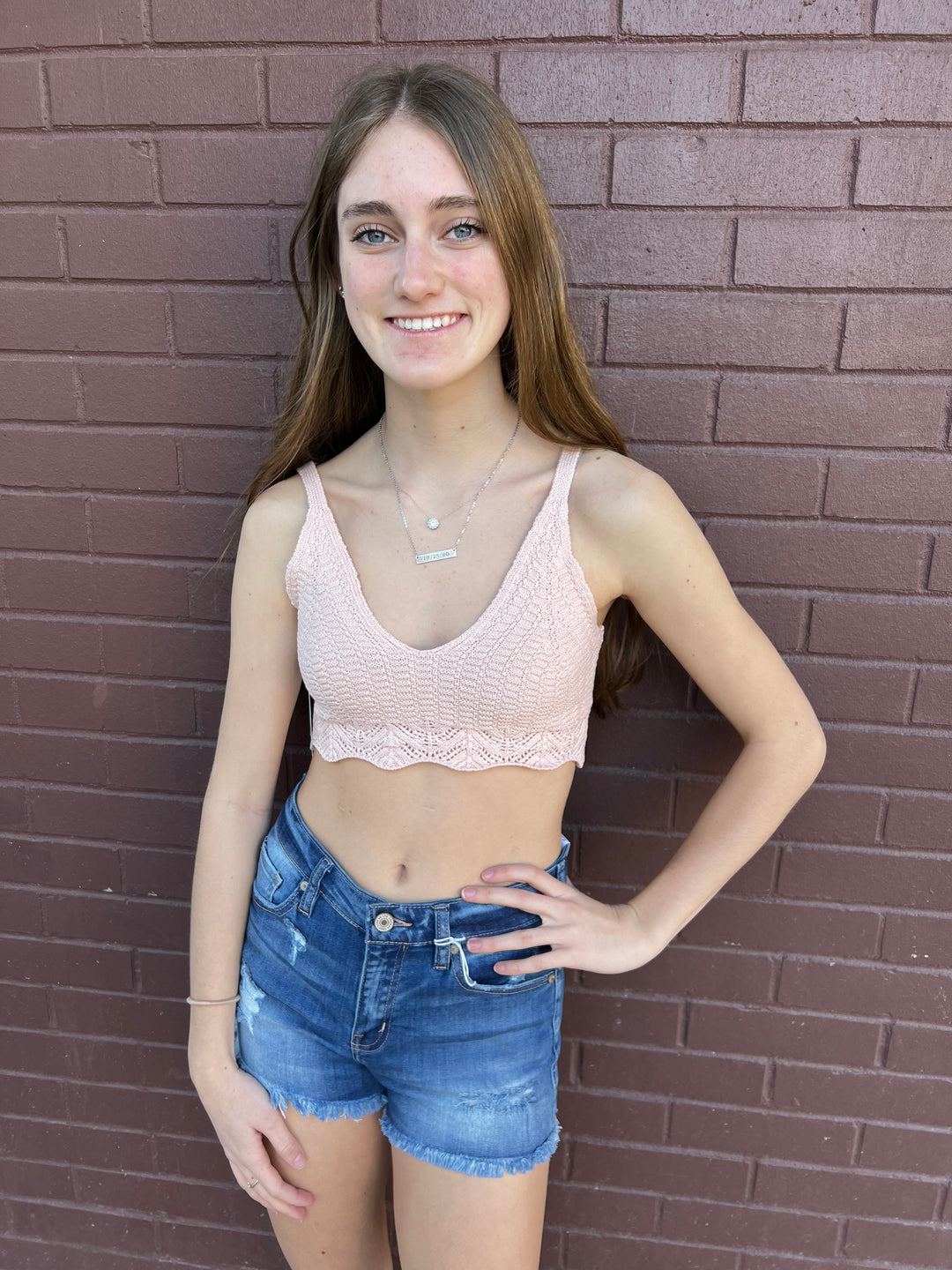 Sight To See Crochet Crop Top - Pale Pink
