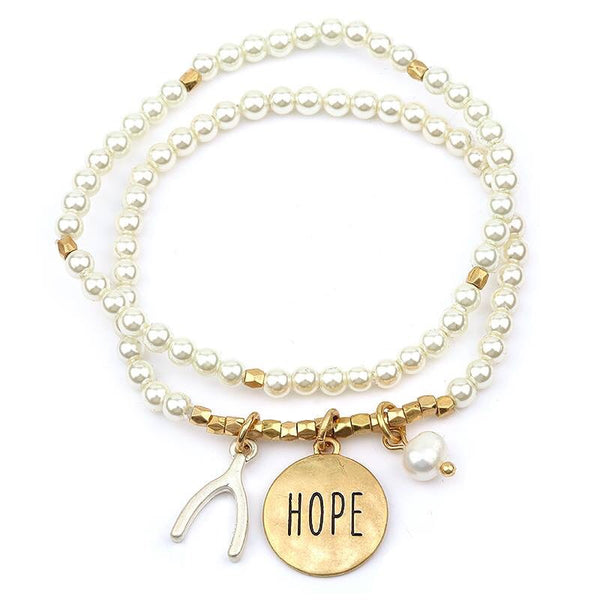 Hope Pearl Charm Bracelet Gold