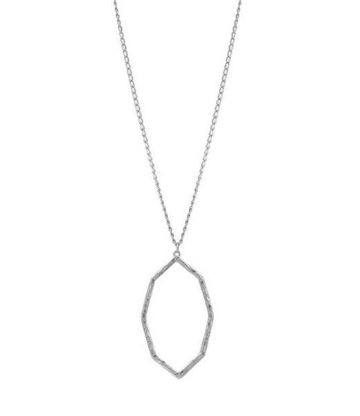 Octagon Pendant Long Necklace Silver