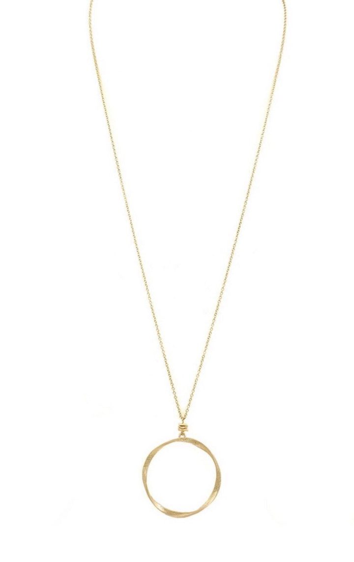 Twist Ring Pendant Long Necklace Gold
