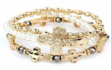 Cross Layering Bracelet Pearl & Gold
