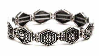 Textured Hexagon Bracelet Antique Silver