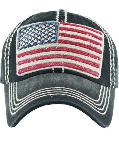 American Flag Vinatge Baseball Cap Hat - Black