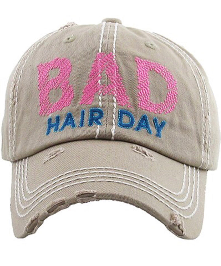BAD Hair Day Vintage Baseball Cap Hat - Khaki