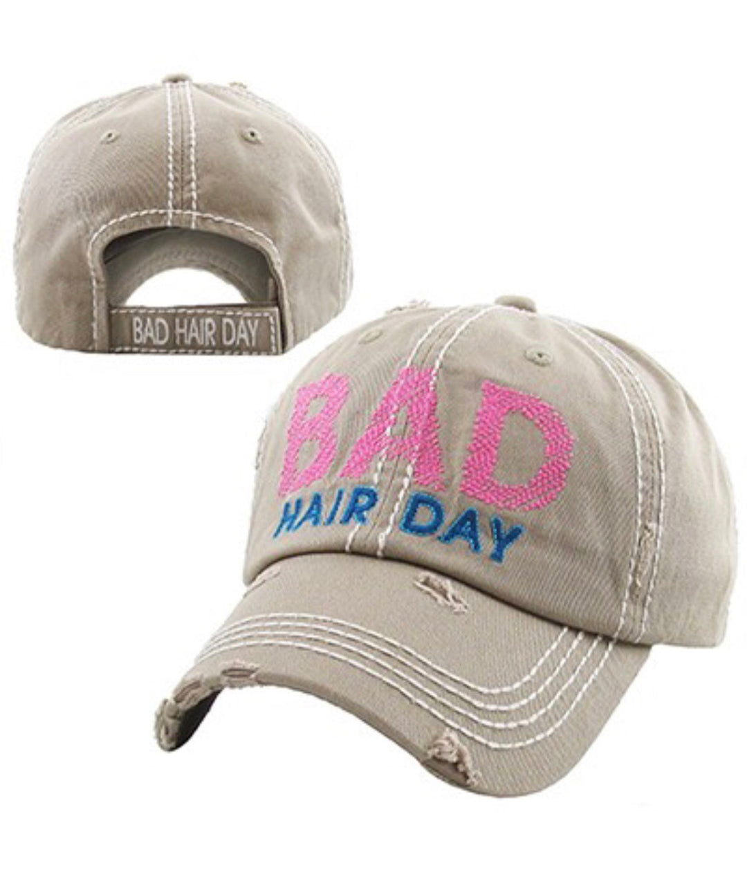 BAD Hair Day Vintage Baseball Cap Hat - Khaki