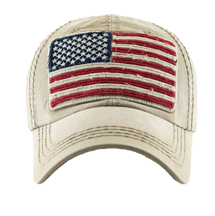 American Flag Vintage Baseball Cap Hat - Khaki