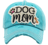 Dog Mom Vintage Baseball Cap Hat - Turquoise