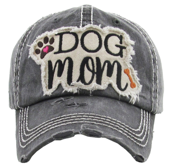Dog Mom Vintage Baseball Cap Hat - Black