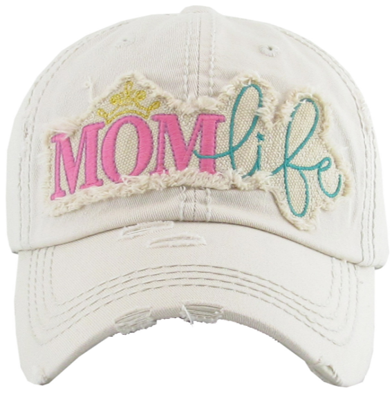 Mom Life Vintage Baseball Cap Hat - White