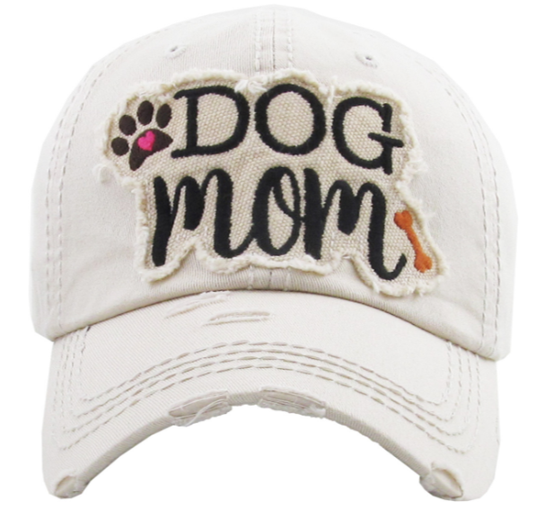 Dog Mom Vintage Baseball Cap Hat - Stone